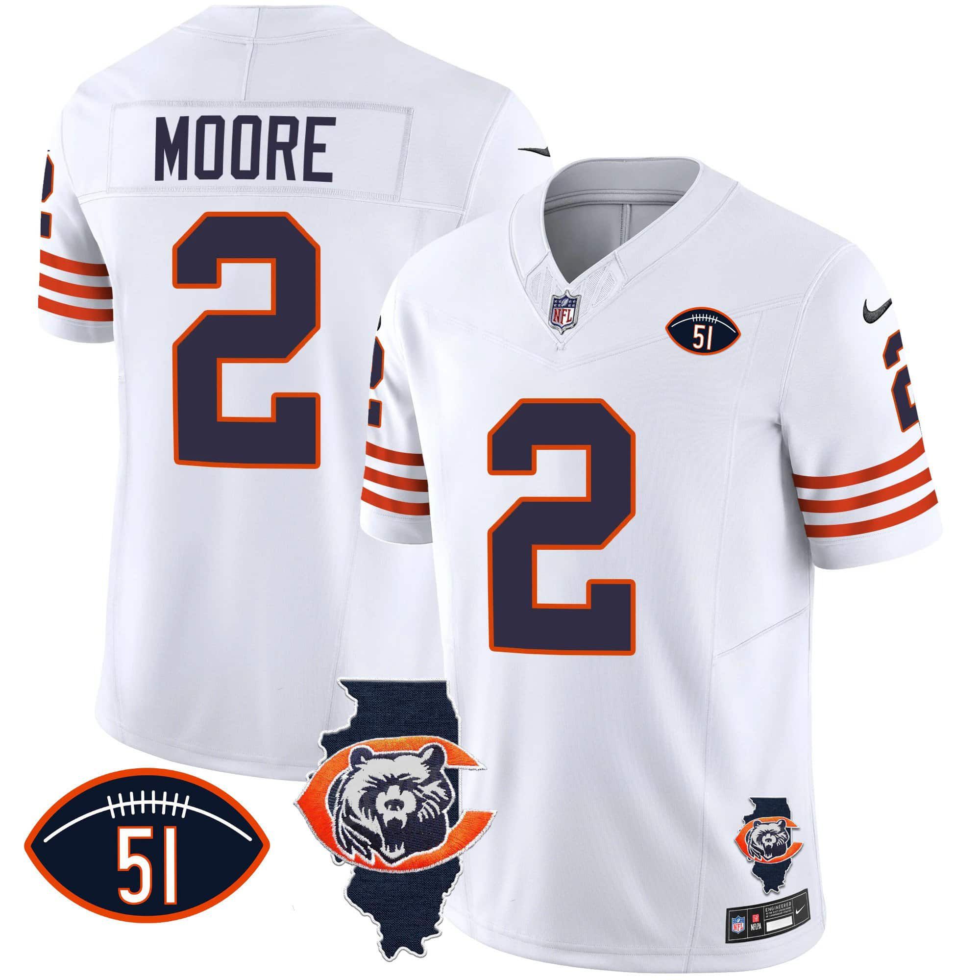 Men Chicago Bears #2 Moore White 2024 Nike Throwback Illinois Patch Vapor NFL Jersey->indianapolis colts->NFL Jersey